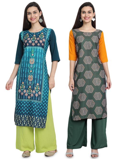 multi colored crepe combos kurta - 17689703 - Very Small Image - 1