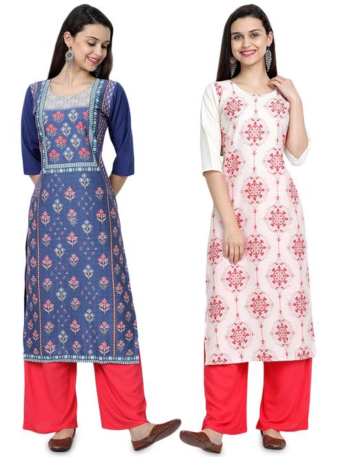 multi colored crepe combos kurta - 17689743 - Very Small Image - 1