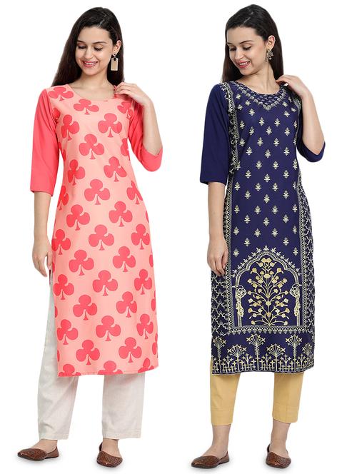 multi colored crepe combos kurta - 17689763 - Very Small Image - 1