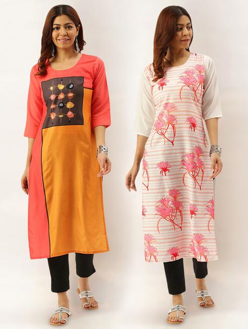 multi colored crepe combos kurta - 17689780 - Very Small Image - 1
