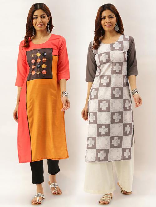 multi colored crepe combos kurta - 17689785 - Very Small Image - 1