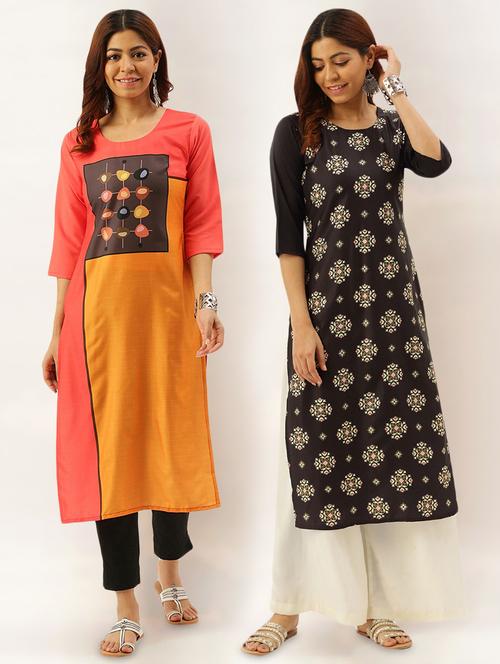 multi colored crepe combos kurta - 17689786 - Very Small Image - 1