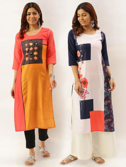 multi colored crepe combos kurta - 17689794 - Very Small Image - 1