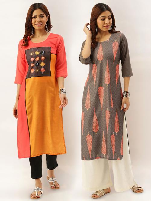 multi colored crepe combos kurta - 17689795 - Very Small Image - 1
