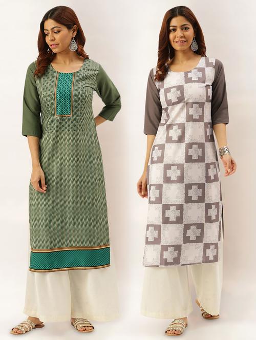 multi colored crepe combos kurta - 17689810 - Very Small Image - 1