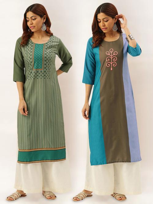 multi colored crepe combos kurta - 17689813 - Very Small Image - 1