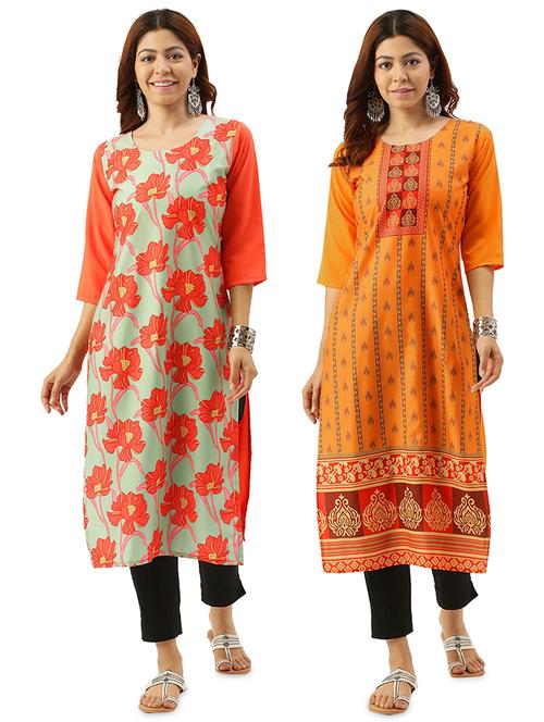 multi colored crepe combos kurta - 17689839 - Very Small Image - 1