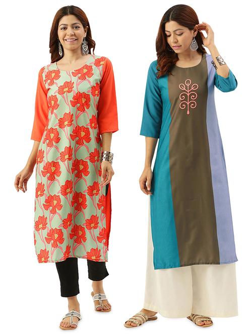multi colored crepe combos kurta - 17689842 - Very Small Image - 1