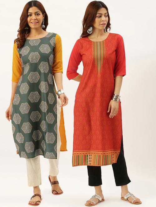 multi colored crepe combos kurta - 17689859 - Very Small Image - 1
