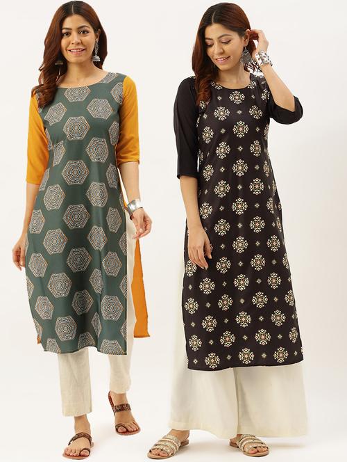 multi colored crepe combos kurta - 17689863 - Very Small Image - 1