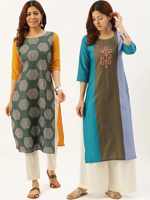 multi colored crepe combos kurta - 17689864 - Very Small Image - 1