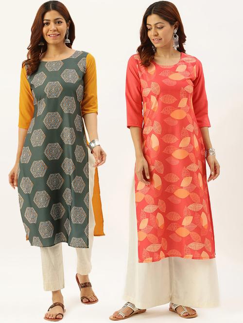 multi colored crepe combos kurta - 17689868 - Very Small Image - 1