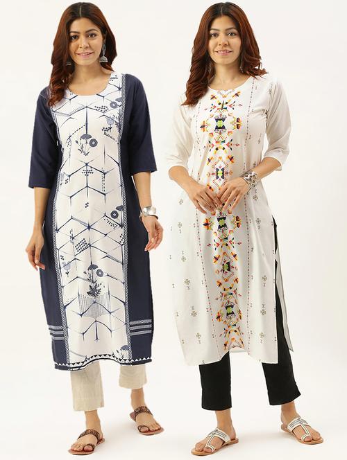 multi colored crepe combos kurta - 17689902 - Very Small Image - 1