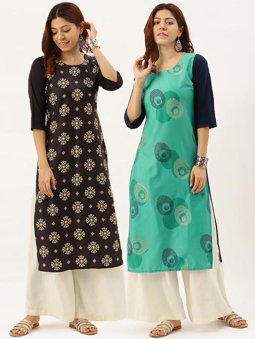 multi colored crepe combos kurta - 17689906 - Very Small Image - 1