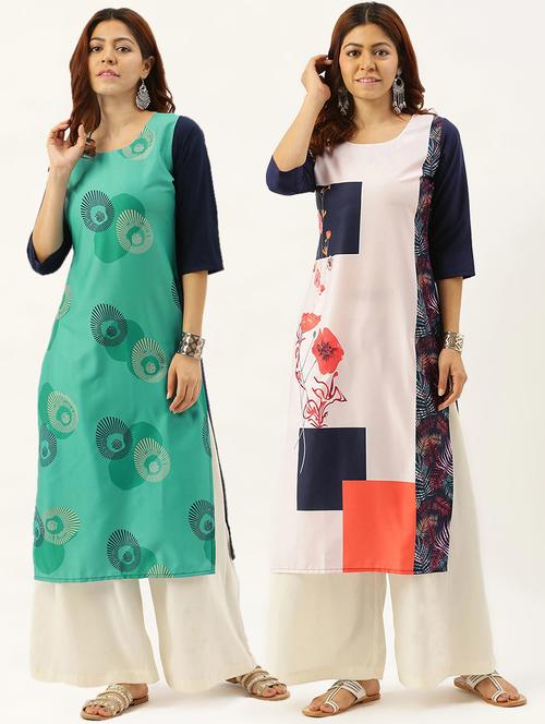 multi colored crepe combos kurta - 17689910 - Very Small Image - 1