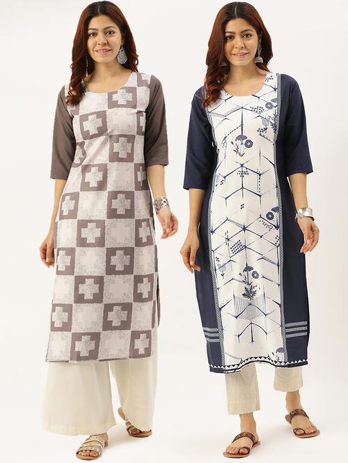 multi colored crepe combos kurta - 17689919 - Very Small Image - 1