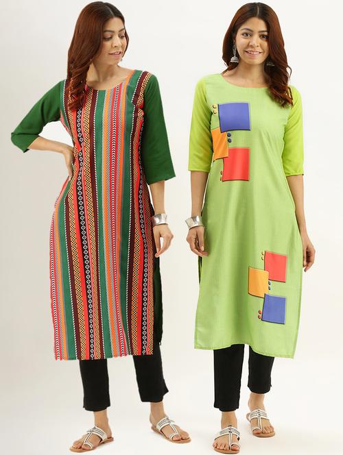 multi colored crepe combos kurta - 17689931 - Very Small Image - 1