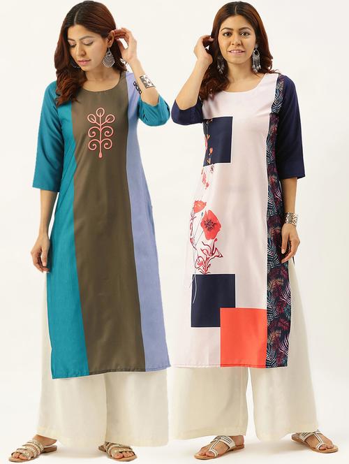 multi colored crepe combos kurta - 17689938 - Very Small Image - 1