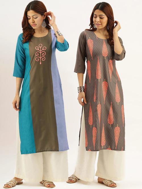 multi colored crepe combos kurta - 17689939 - Very Small Image - 1