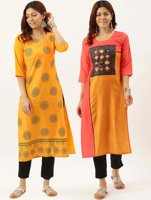 multi colored crepe combos kurta - 17689942 - Very Small Image - 1