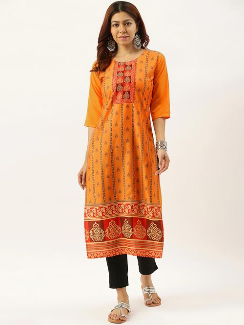 orange crepe combos kurta - 17690104 - Very Small Image - 1
