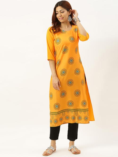 yellow crepe combos kurta - 17690111 - Very Small Image - 1