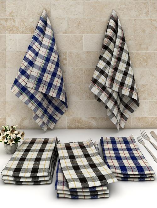 athom trendz dobby checks cotton multipurpose kitchen towel/cleaning cloth 50x50 cm pack of 12 - 17690380 - Very Small Image - 1
