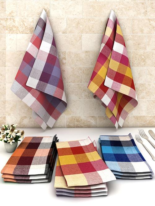 athom trendz big checks cotton multipurpose kitchen towel/cleaning cloth 45x45 cm pack of 12 - 17690391 - Very Small Image - 1