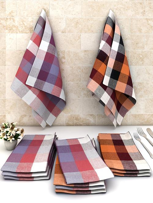 athom trendz big checks cotton multipurpose kitchen towel/cleaning cloth 45x45 cm pack of 12 - 17690392 - Very Small Image - 1