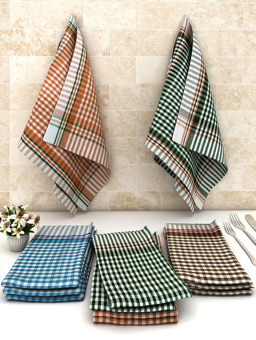 athom trendz big checks cotton multipurpose kitchen towel/cleaning cloth 45x45 cm pack of 12 - 17690397 - Very Small Image - 1