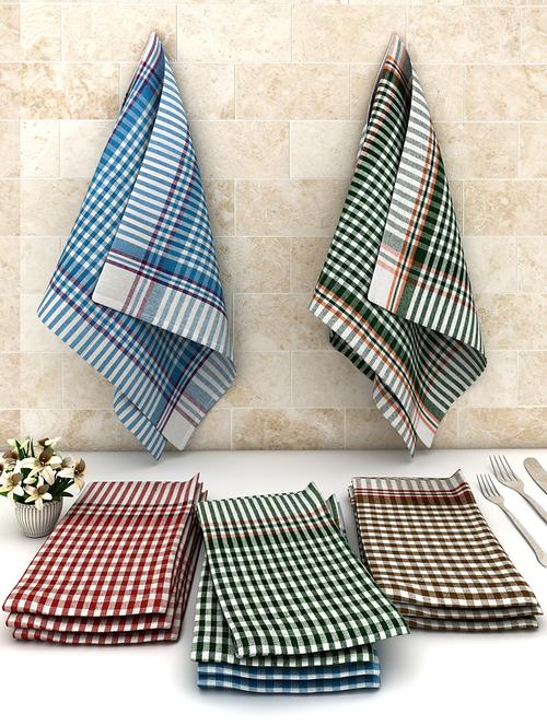 athom trendz big checks cotton multipurpose kitchen towel/cleaning cloth 45x45 cm pack of 12 - 17690399 - Very Small Image - 1