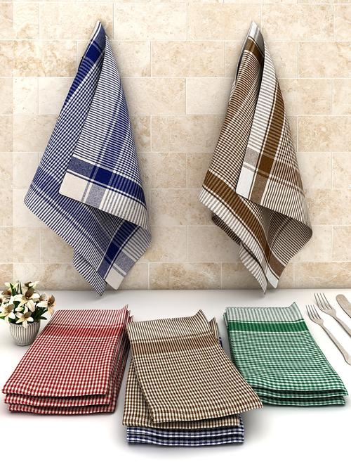 athom trendz big checks cotton multipurpose kitchen towel/cleaning cloth 45x45 cm pack of 12 - 17690403 - Very Small Image - 1