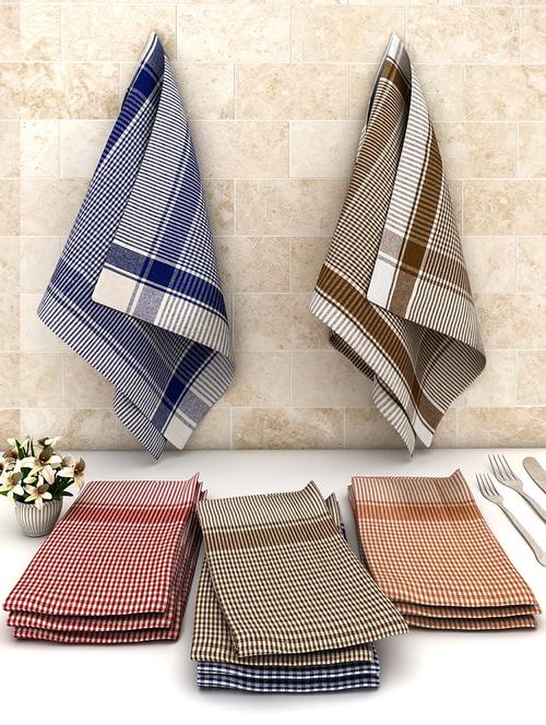athom trendz big checks cotton multipurpose kitchen towel/cleaning cloth 45x45 cm pack of 12 - 17690404 - Very Small Image - 1