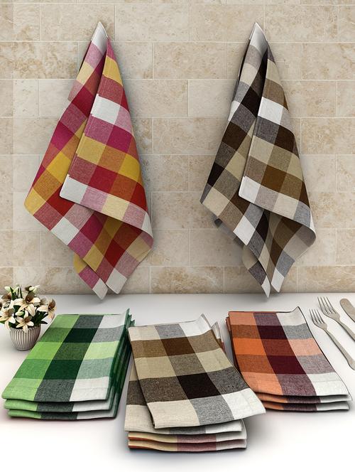 athom trendz big checks cotton multipurpose kitchen towel/cleaning cloth 45x45 cm pack of 12 - 17690405 - Very Small Image - 1