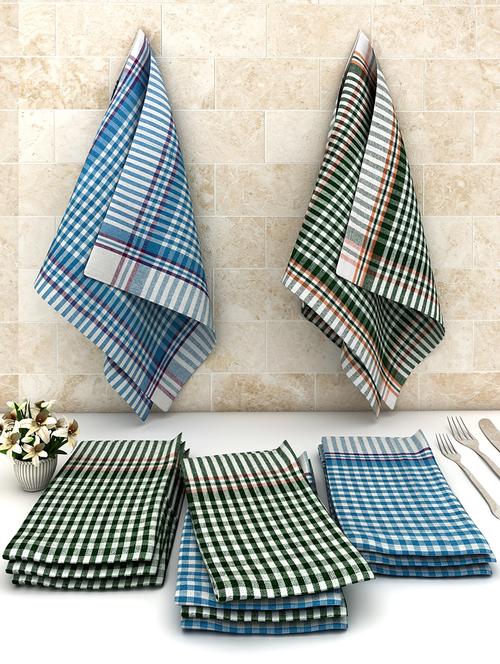 athom trendz big checks cotton multipurpose kitchen towel/cleaning cloth 45x45 cm pack of 12 - 17690414 - Very Small Image - 1
