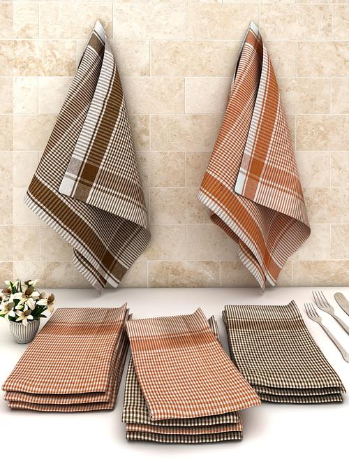 athom trendz big checks cotton multipurpose kitchen towel/cleaning cloth 45x45 cm pack of 12 - 17690420 - Very Small Image - 1