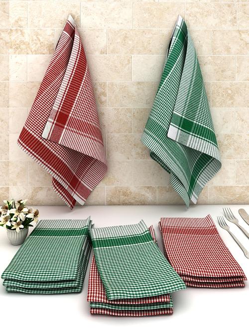 athom trendz big checks cotton multipurpose kitchen towel/cleaning cloth 45x45 cm pack of 12 - 17690421 - Very Small Image - 1