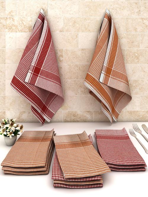 athom trendz big checks cotton multipurpose kitchen towel/cleaning cloth 45x45 cm pack of 12 - 17690422 - Very Small Image - 1