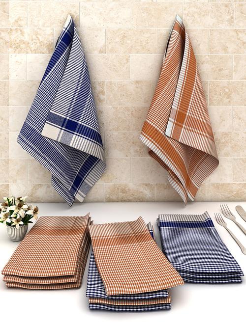 athom trendz big checks cotton multipurpose kitchen towel/cleaning cloth 45x45 cm pack of 12 - 17690425 - Very Small Image - 1