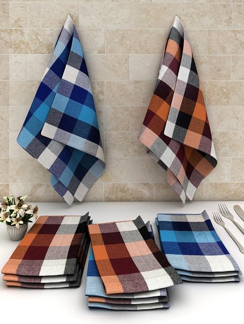 athom trendz big checks cotton multipurpose kitchen towel/cleaning cloth 45x45 cm pack of 12 - 17690428 - Very Small Image - 1