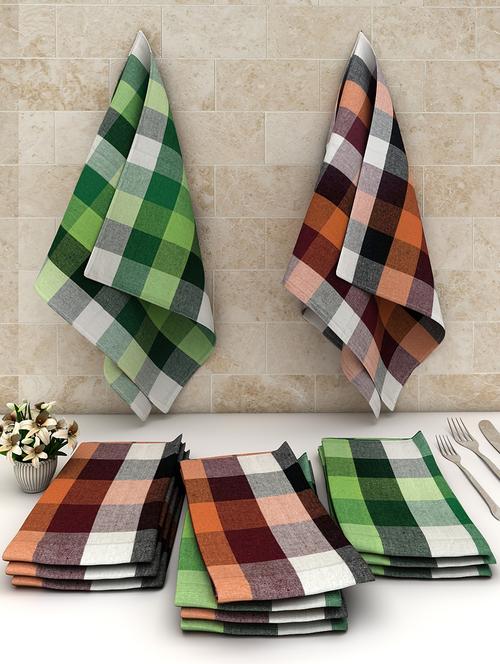 athom trendz big checks cotton multipurpose kitchen towel/cleaning cloth 45x45 cm pack of 12 - 17690429 - Very Small Image - 1