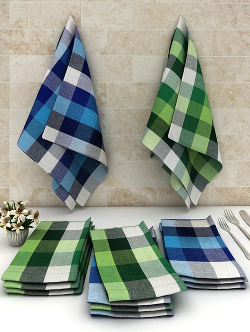 athom trendz big checks cotton multipurpose kitchen towel/cleaning cloth 45x45 cm pack of 12 - 17690433 - Very Small Image - 1