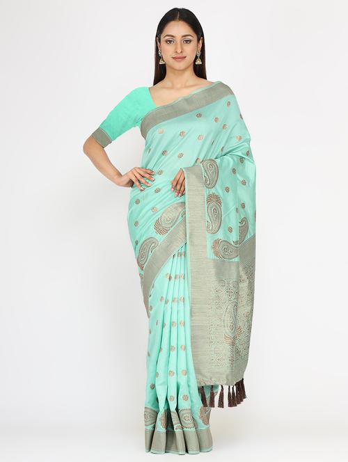 ethnic motifs woven saree with blouse - 17691025 - Very Small Image - 1