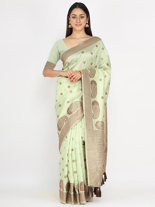 ethnic motifs woven saree with blouse - 17691027 - Very Small Image - 1