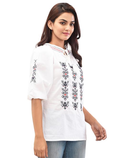 tie up neck embroidered top - 17691038 - Very Small Image - 1