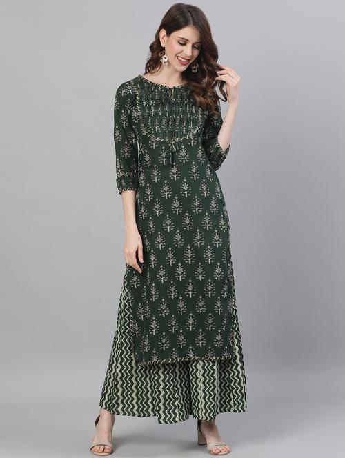 green cotton kurta palazzo set - 17691060 - Very Small Image - 1