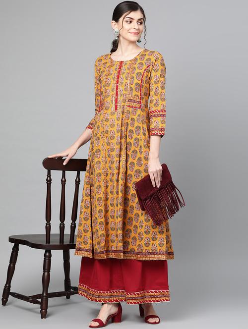 yellow cotton kurta palazzo set - 17691068 - Very Small Image - 1