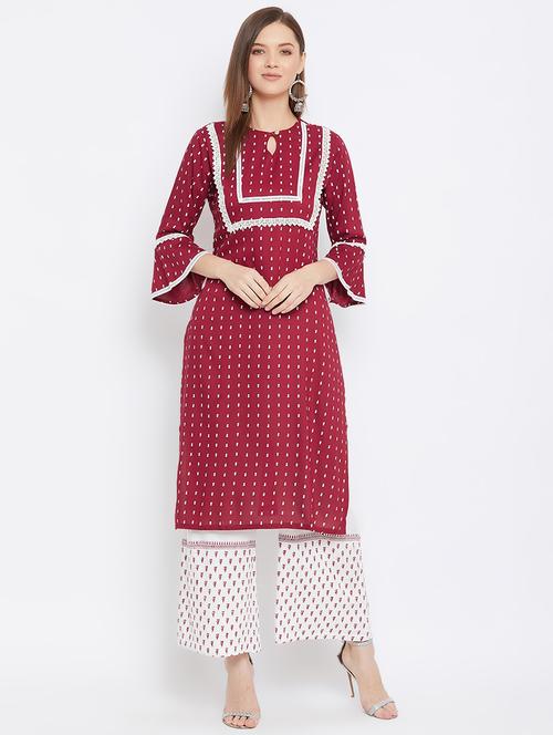 magenta kurta palazzo set - 17691389 - Very Small Image - 1