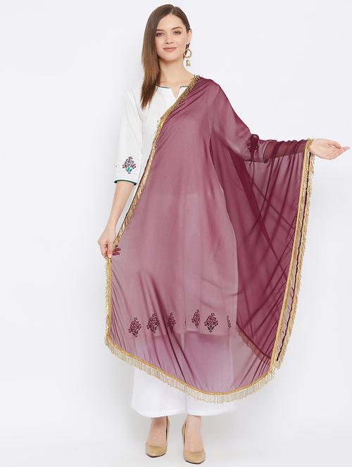 maroon poly georgette dupatta - 17691414 - Very Small Image - 1