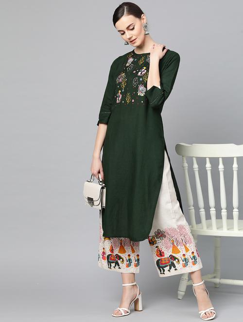green cotton kurta palazzo set - 17691515 - Very Small Image - 1